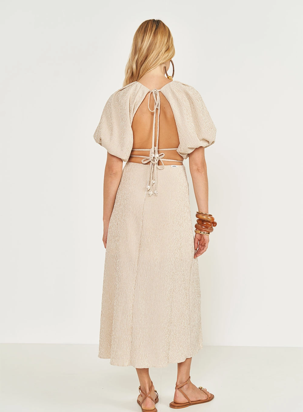 Vestido Listrado Midi Mangas Bufantes Estampados