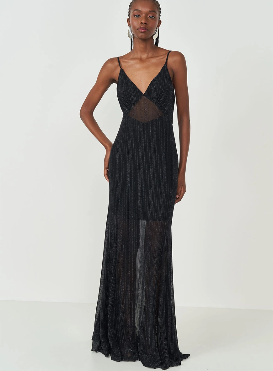 Vestido Longo Em Tule Com Transparência