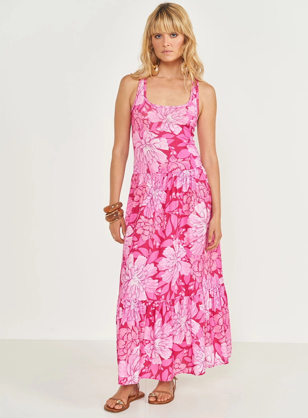 Vestido Longo Estampado Evasê Estampados