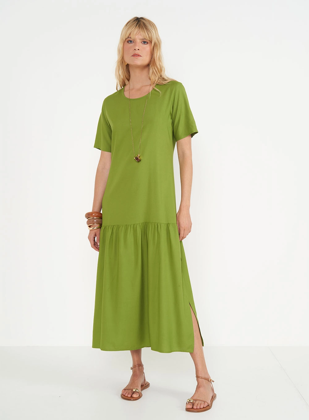 Vestido Midi Evasê Verde
