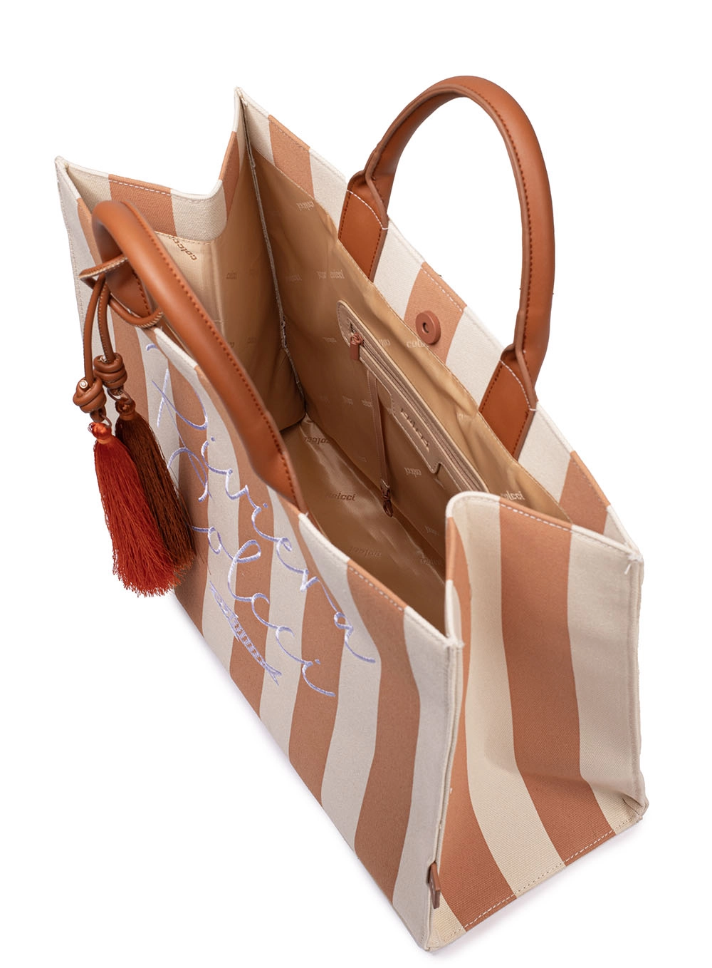 Bolsa Riviera Fashion Listrada Caramelo