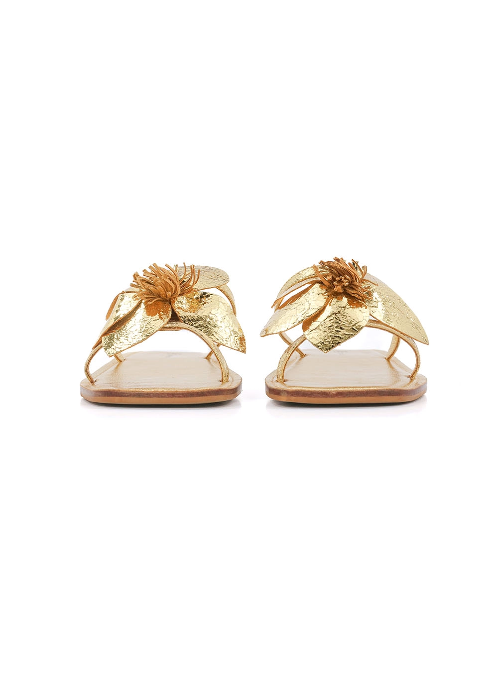 Sandália Rasteira Flor Em Couro Colcci Ouro