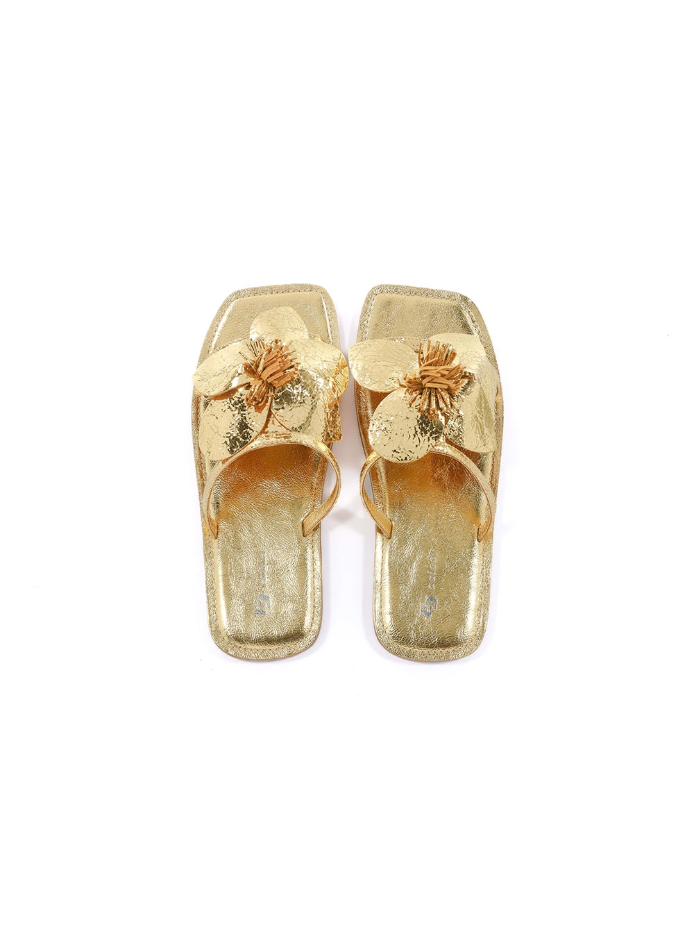 Sandália Rasteira Flor Em Couro Colcci Ouro