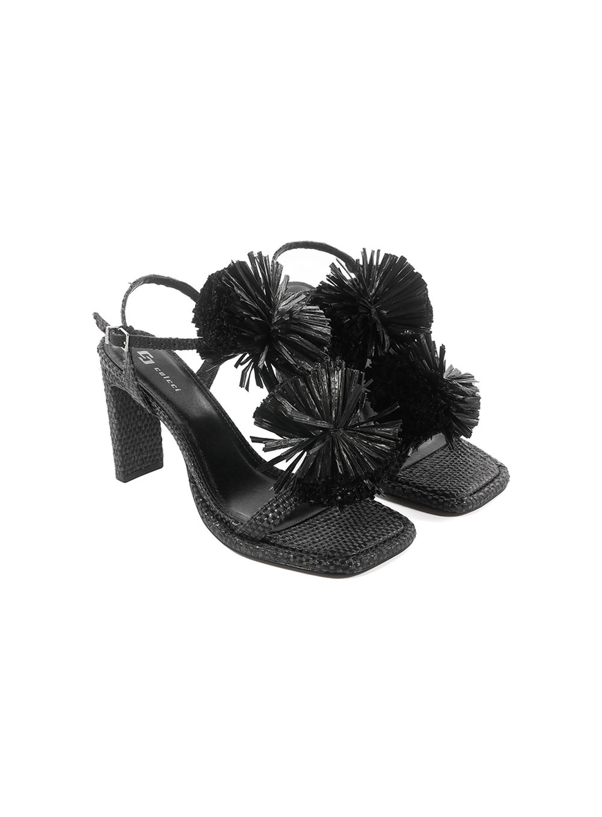 Sandália Alta Palha Pompom Colcci