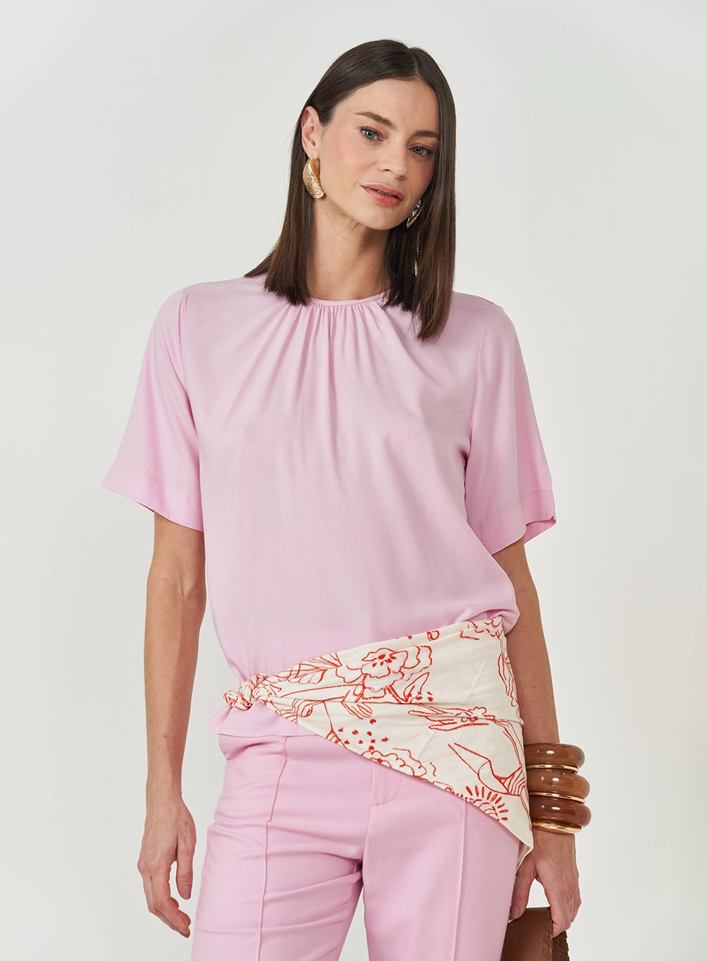 Blusa Comfort Com Franzido Rosa
