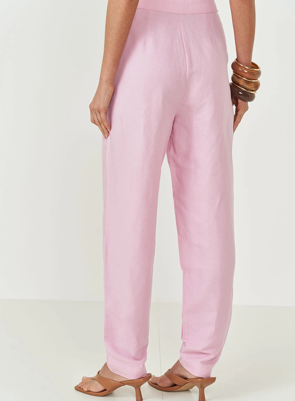 Calça Joana Alfaiataria Com Linho Rosa