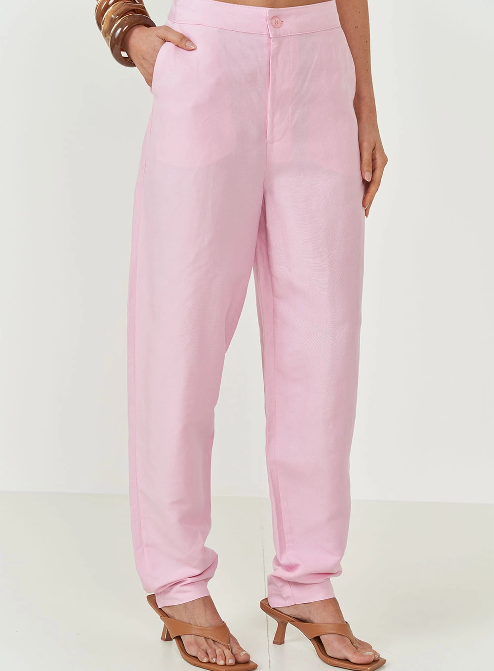 Calça Joana Alfaiataria Com Linho Rosa