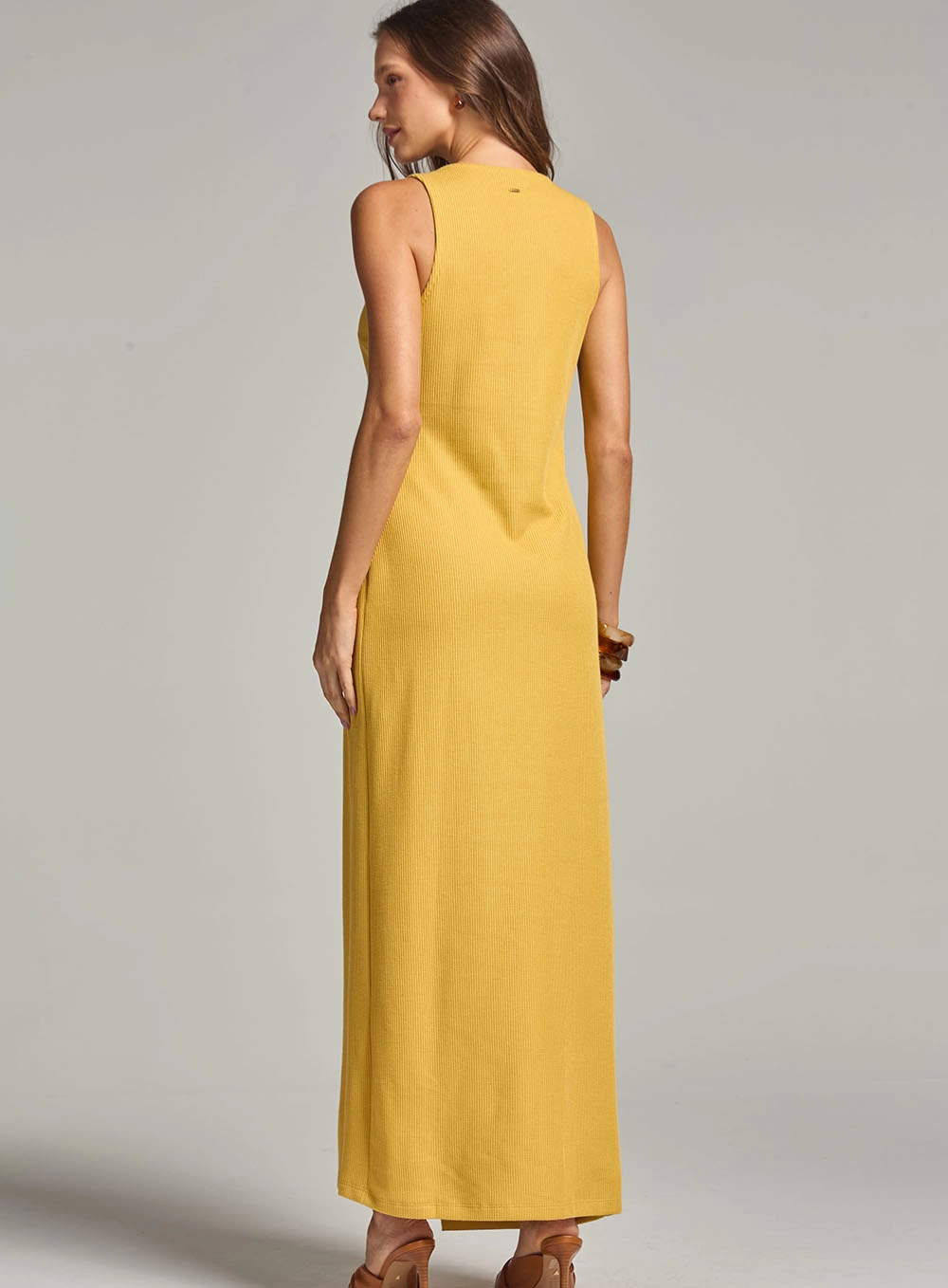 Vestido Longo Com Decote V Amarelo 4