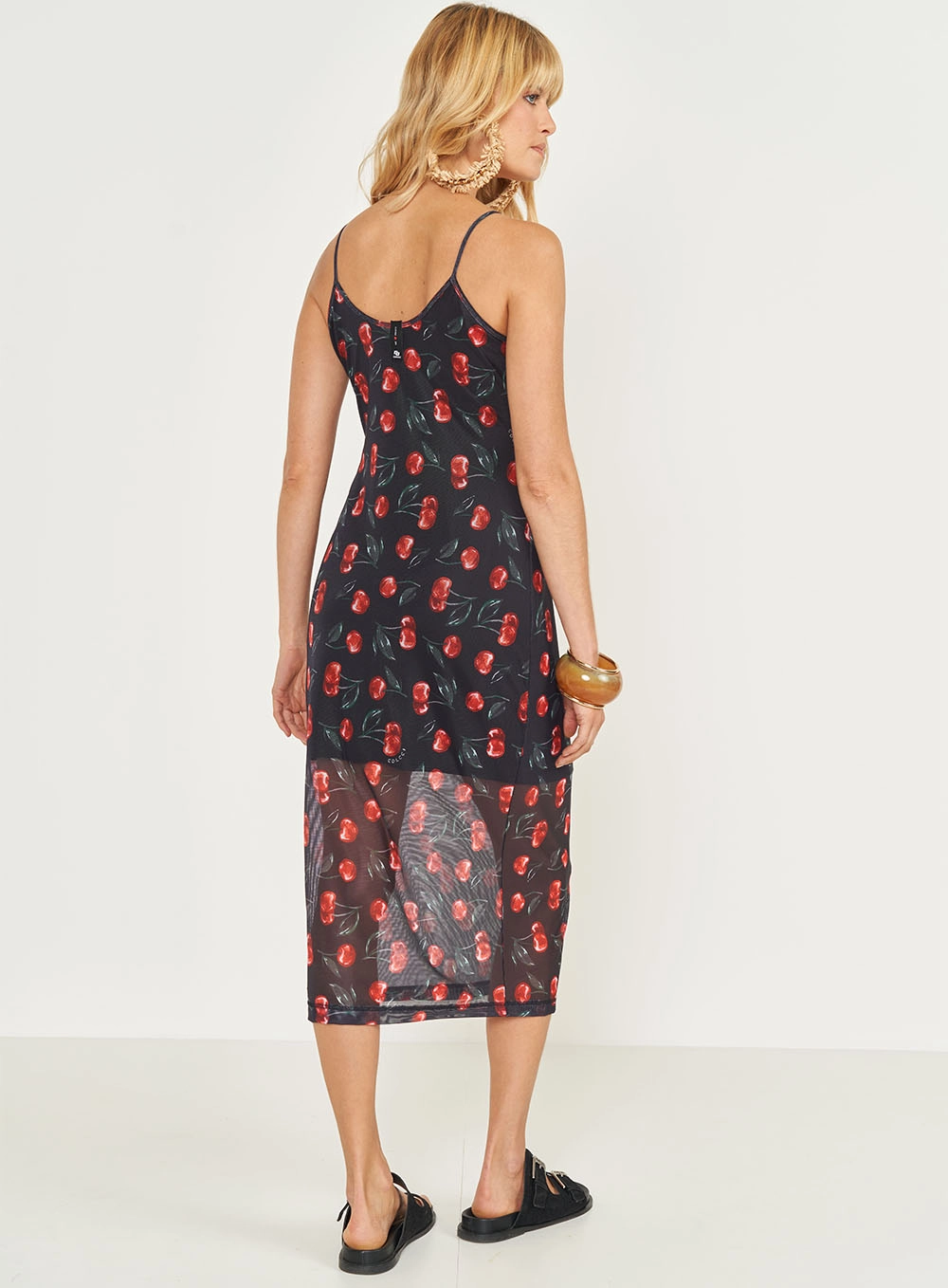 Vestido Midi Alças Finas Em Tule Estampado Estampados