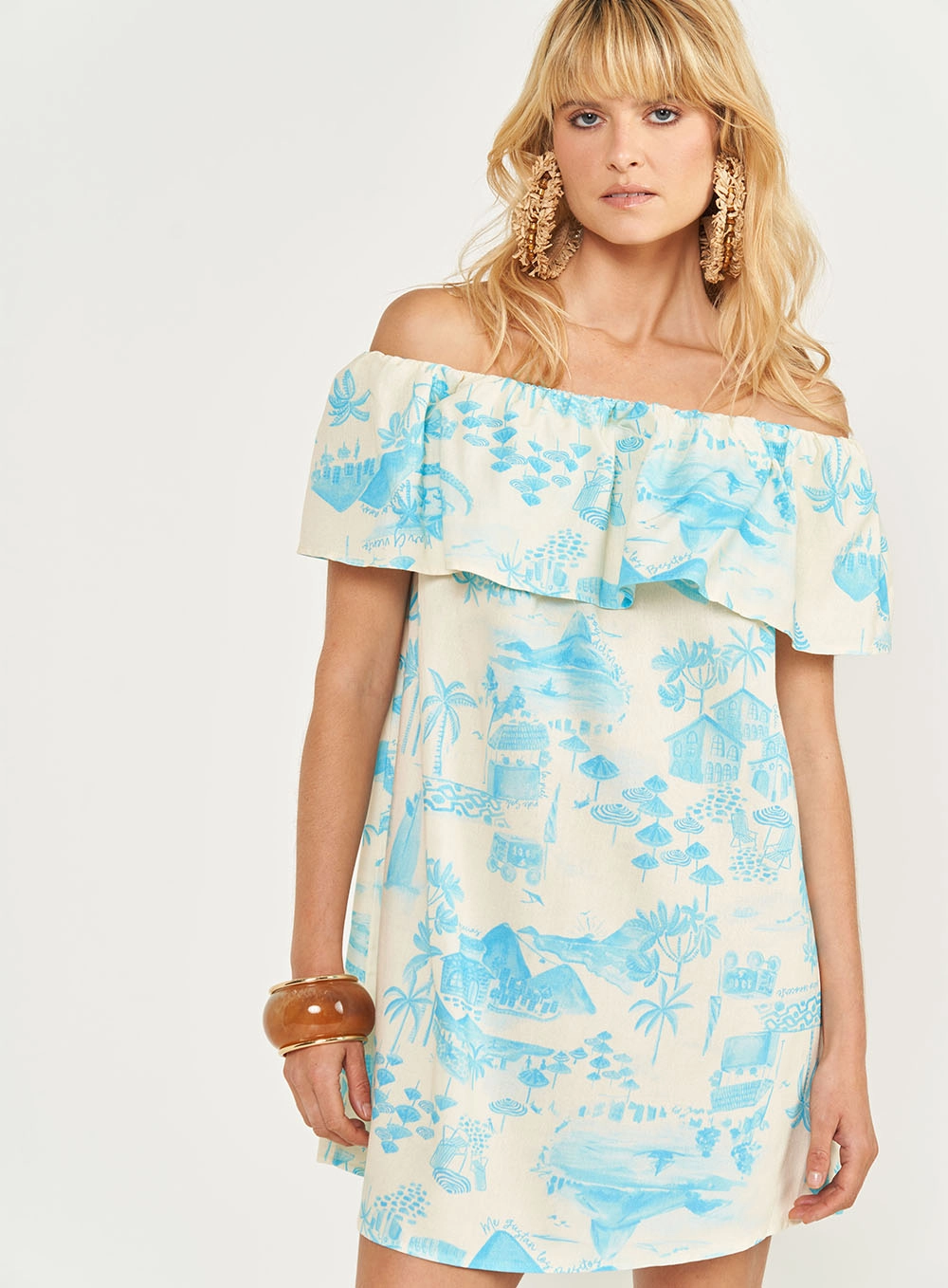 Vestido Estampado Com Babados Estampados
