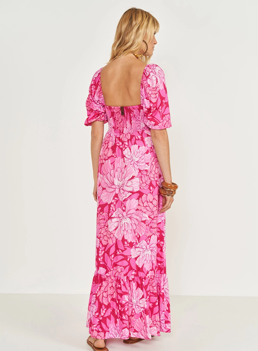 Vestido Longo Mangas Bufantes Com Estampa Estampados