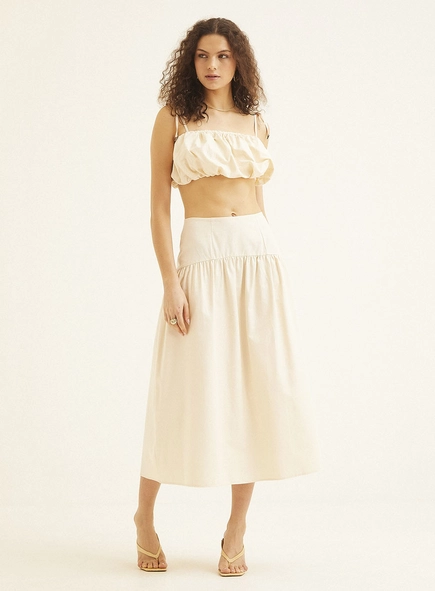 Saia Midi Comfort Com Detalhe Franzido