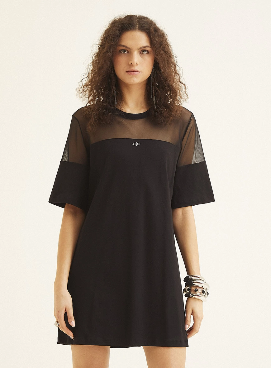 Vestido T-dress Com Detalhe Tule Preto 2