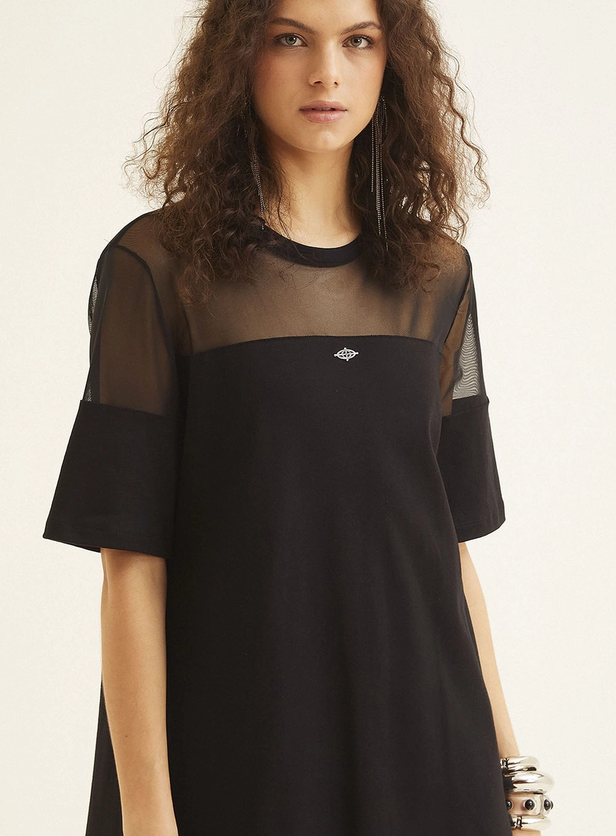 Vestido T-dress Com Detalhe Tule Preto 3
