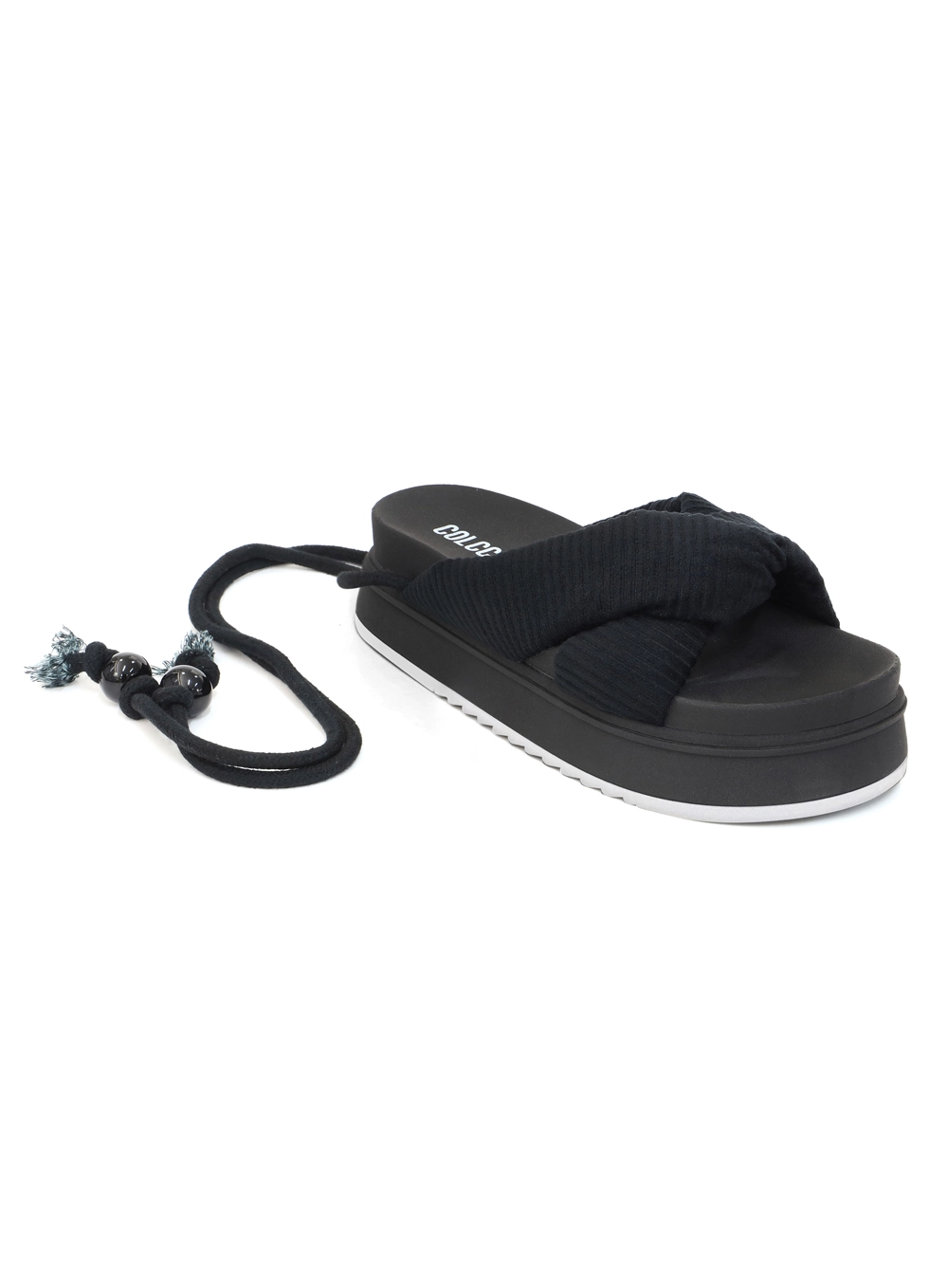 Flatform Maite Atoalhada Com Tiras Para Amarração Preto