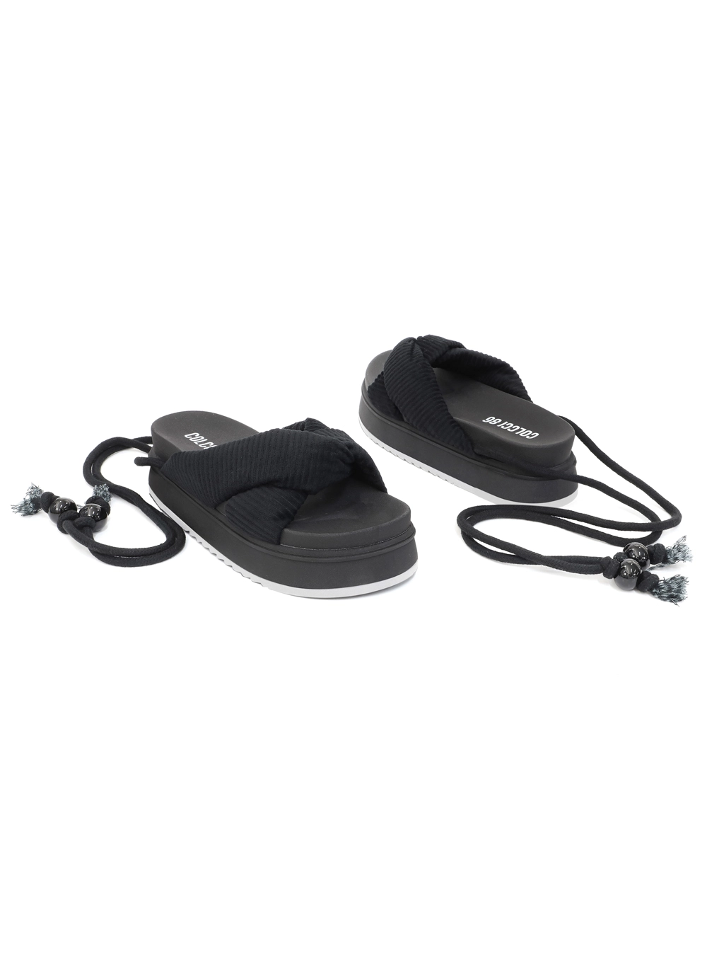 Flatform Maite Atoalhada Com Tiras Para Amarração Preto