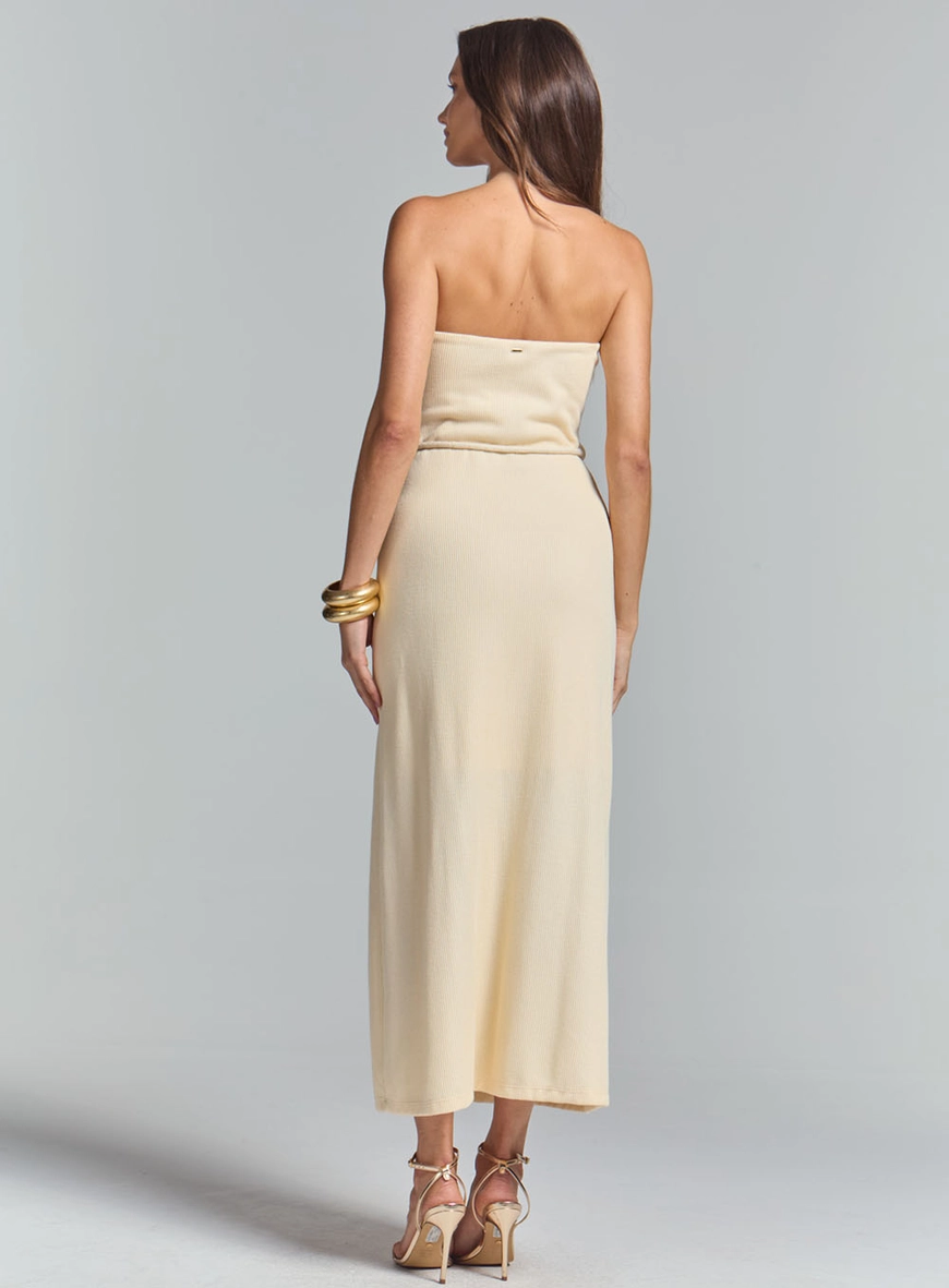 Vestido Evase Tomara Que Caia Com Cinto Bege 4
