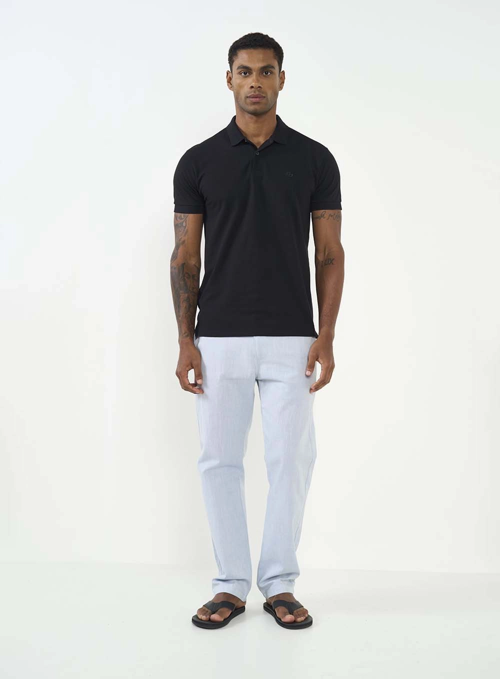 Calça Masculina Alfaiataria Reta Em Cotton Flamé Azul
