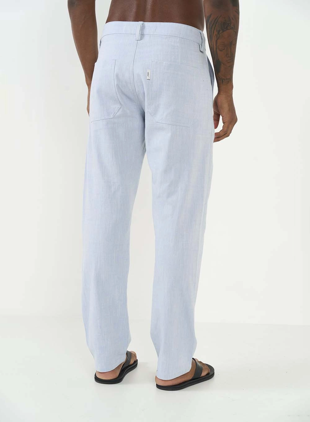 Calça Masculina Alfaiataria Reta Em Cotton Flamé Azul