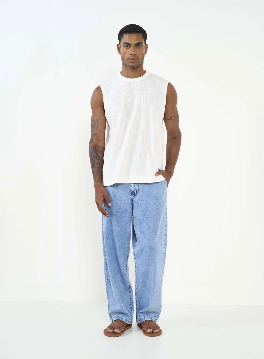 Calça Jeans Masculina Alfaiataria Slouchy Delavê