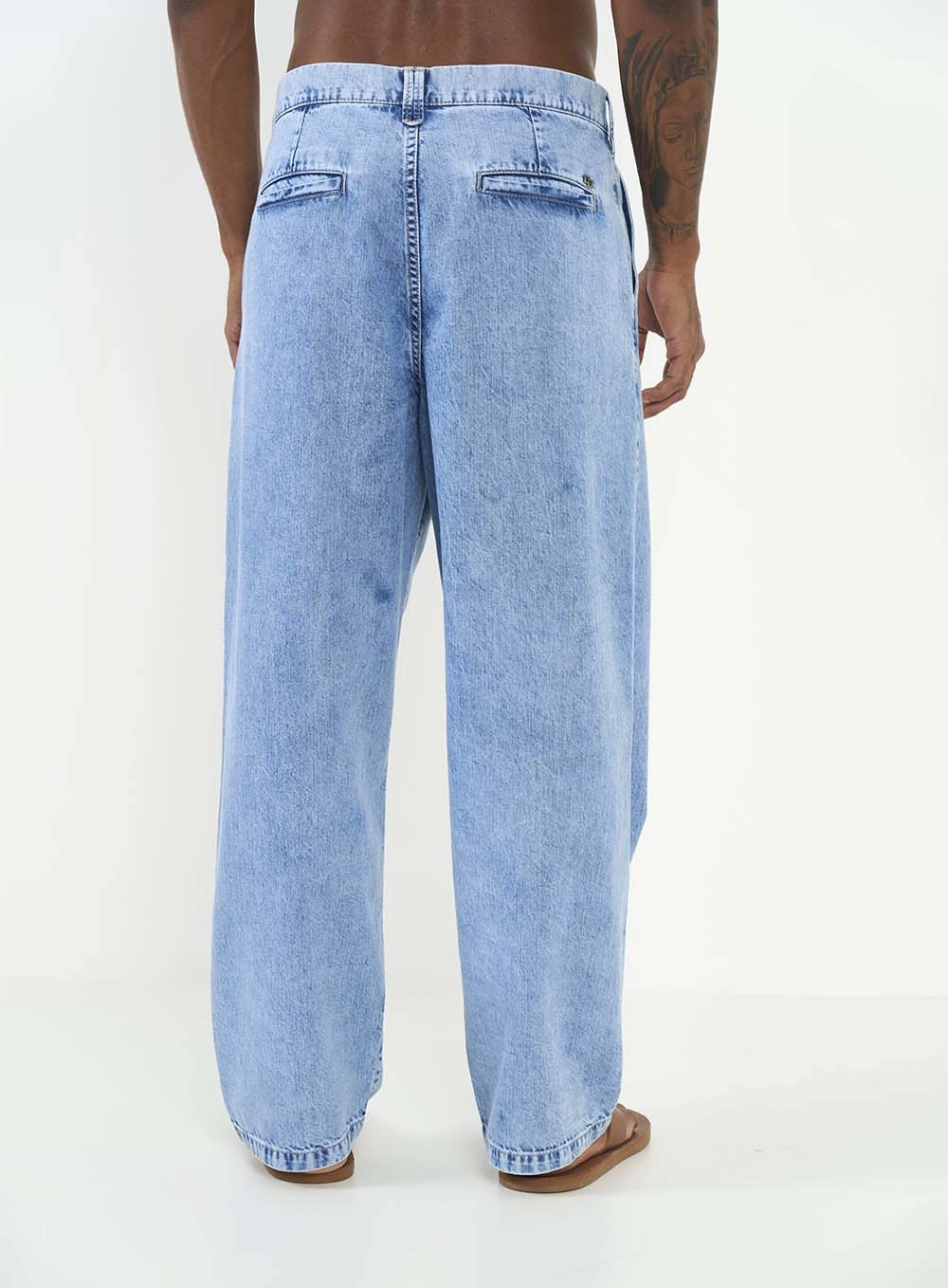 Calça Jeans Masculina Alfaiataria Slouchy Delavê Índigo