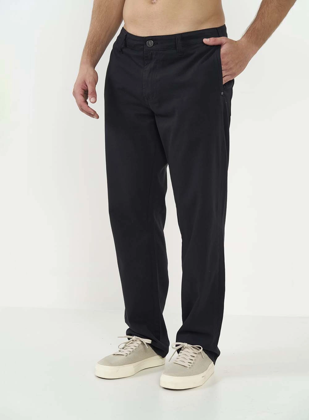 Calça Masculina Sarja Reta Com Bolso Chanfrado Preto