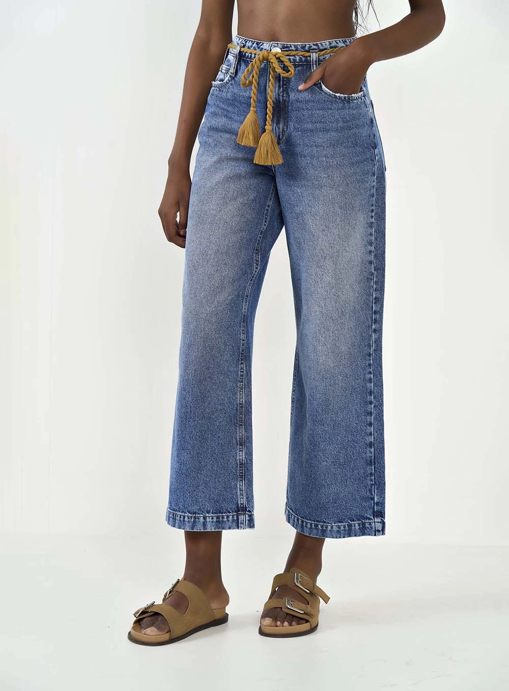 Calça Jeans Feminina Juliette Com Cordão Índigo