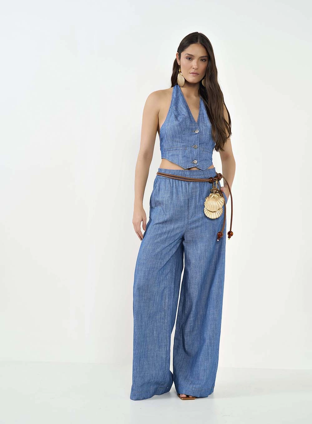 Calça Jeans Feminina Joana Ampla Com Elástico Índigo