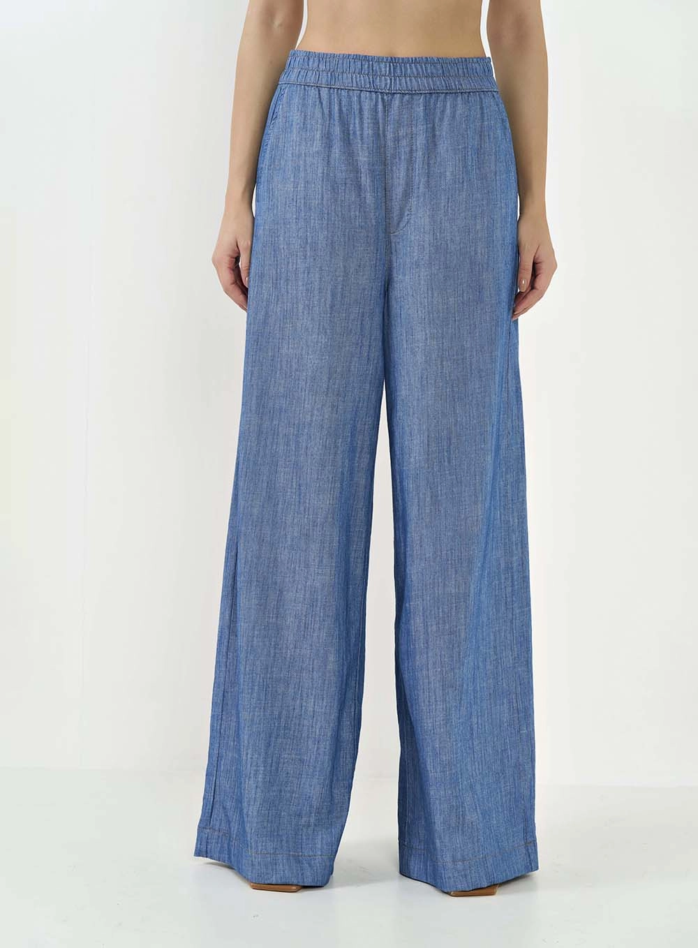 Calça Jeans Feminina Joana Ampla Com Elástico Índigo