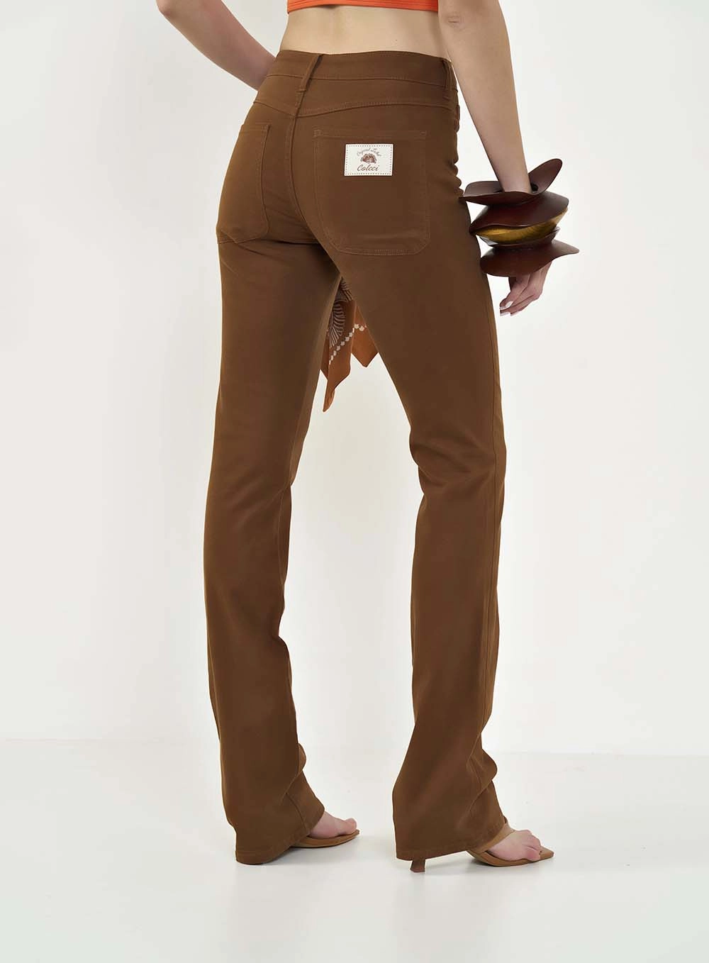 Calça Sarja Feminina Bia Reta Com Lenço Marrom