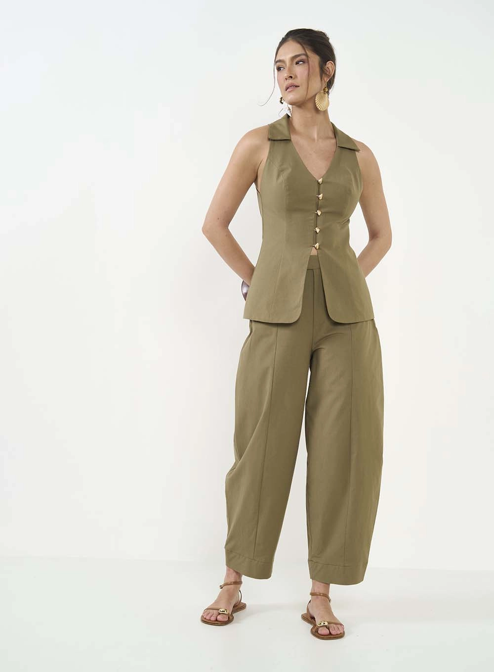 Calça Feminina Alfaiataria Joana Barril Bege Misk