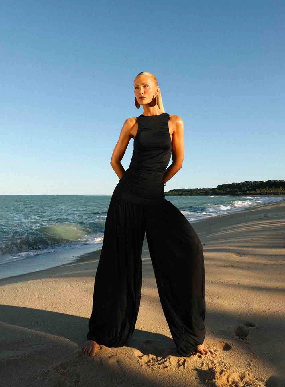 Calça Feminina Tule Joana Cós Duplo Preto