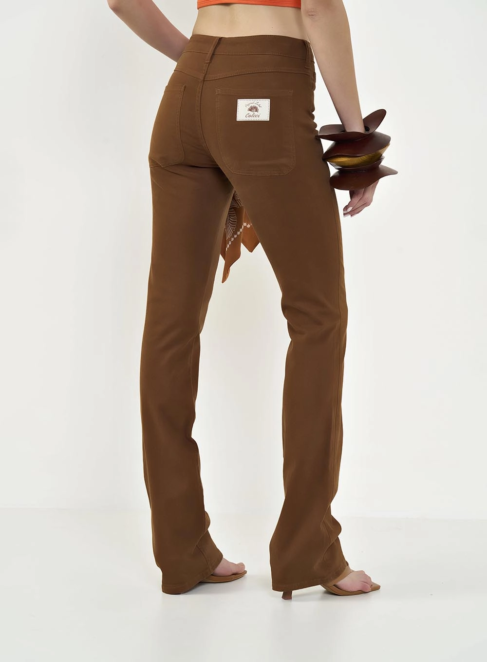 Calça Sarja Feminina Bia Reta Com Lenço Marrom
