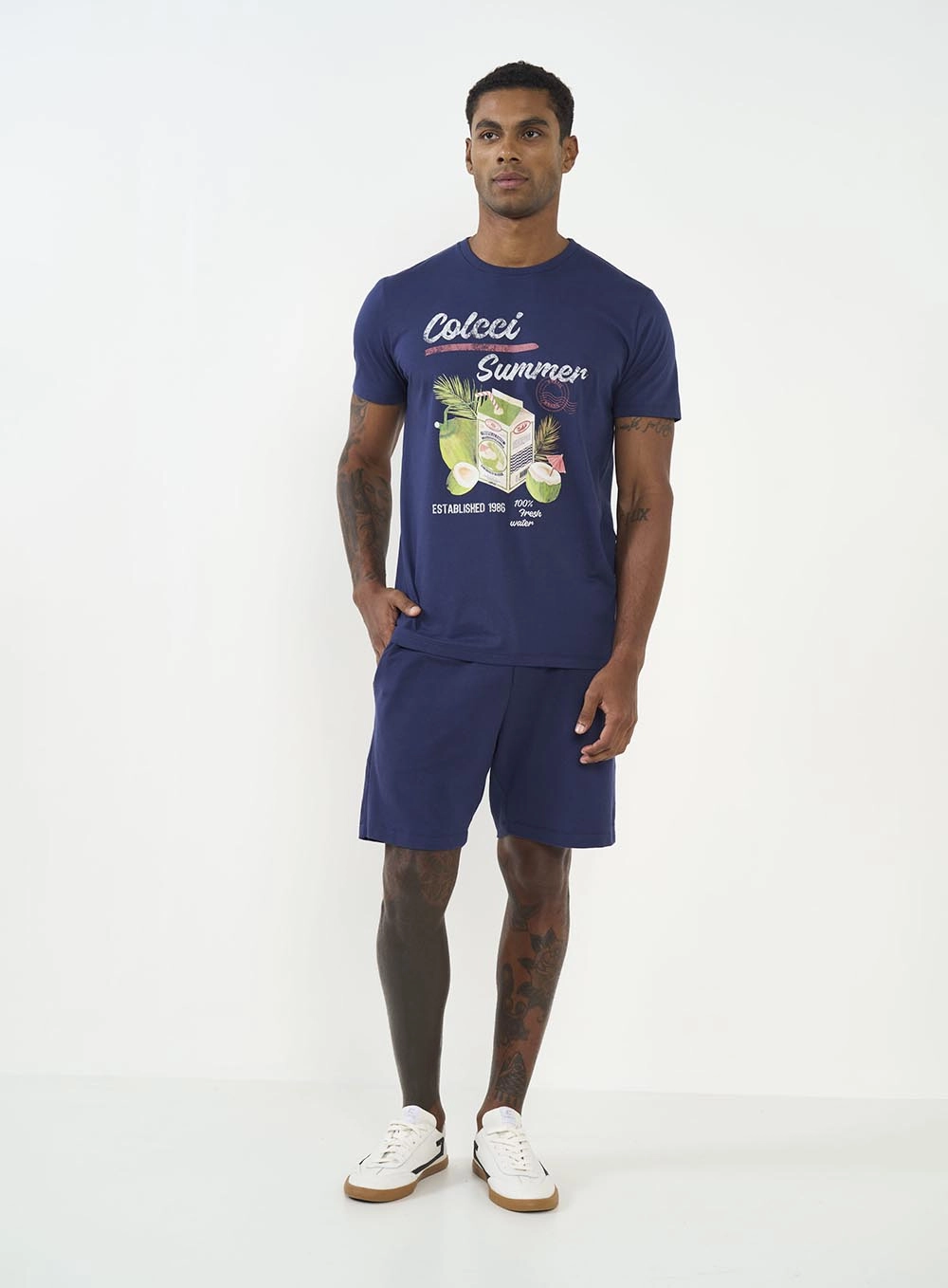 Bermuda Masculina Com Cós Elástico Azul