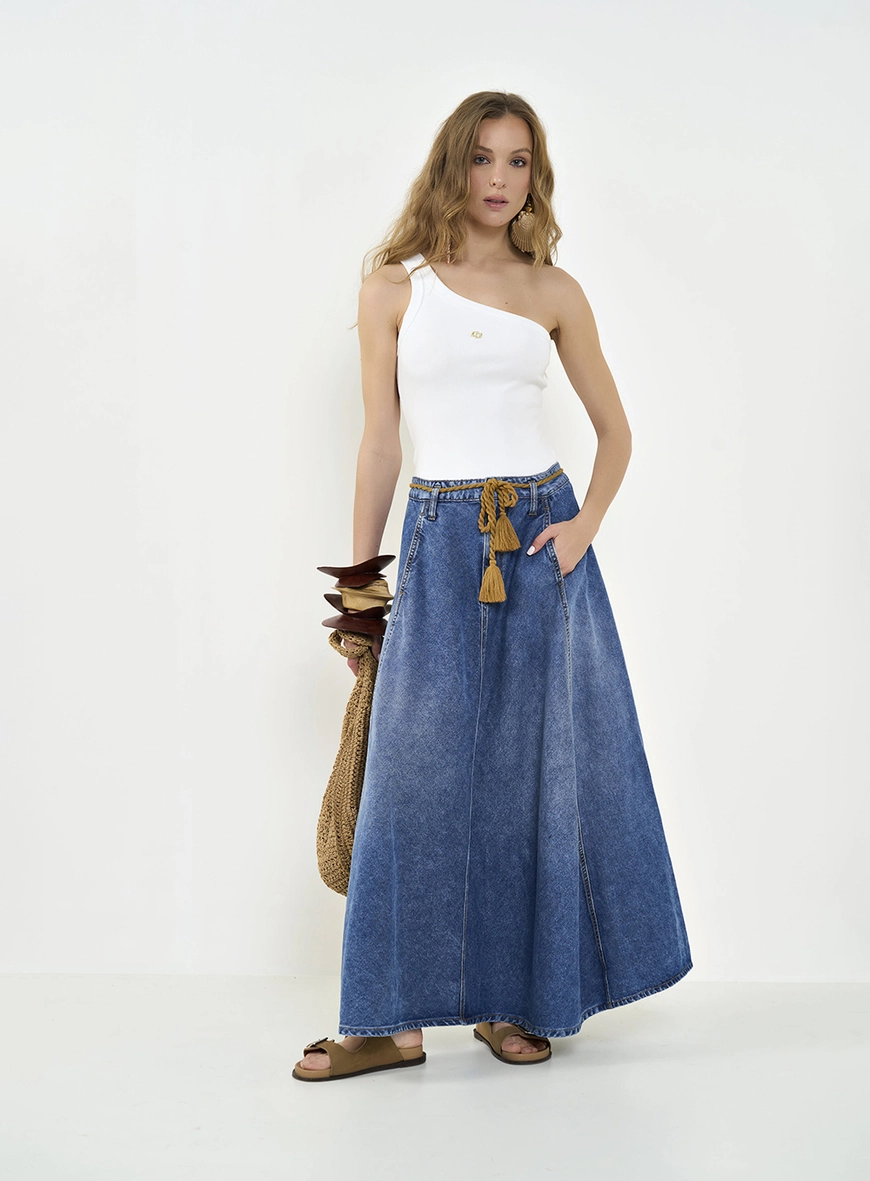 Saia Jeans Jade Longa Com Cordão