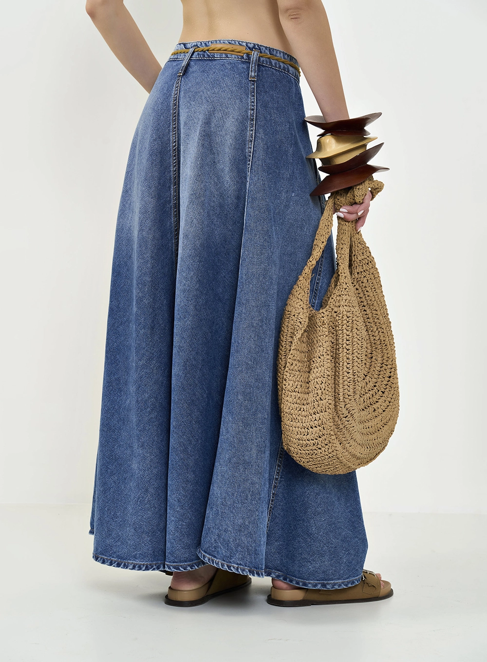 Saia Jeans Jade Longa Com Cordão Índigo