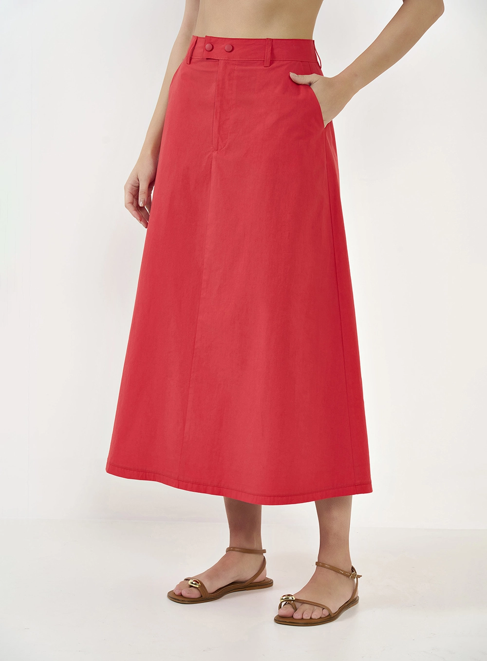 Saia Ampla Midi Joana Vermelho
