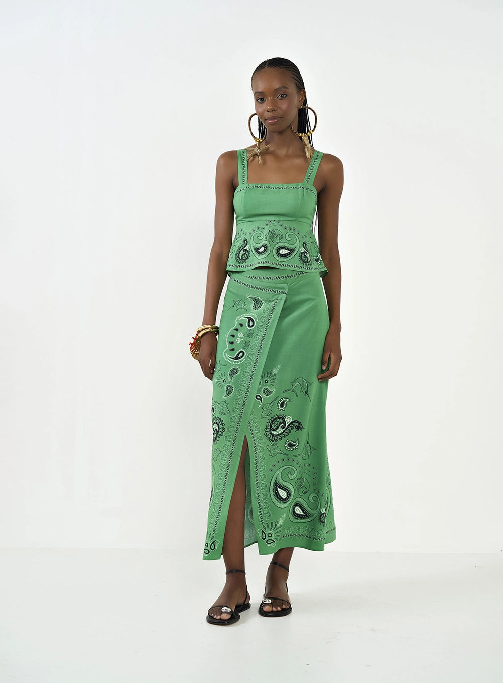 Saia Midi Estampada Com Transpasse Joana Verde