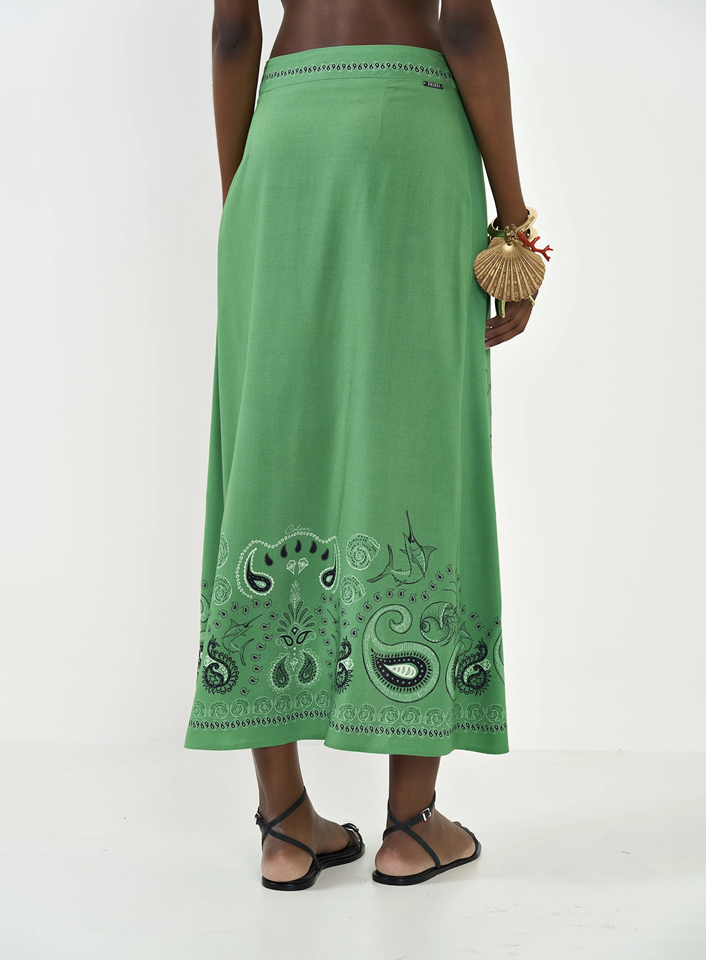 Saia Midi Estampada Com Transpasse Joana Verde