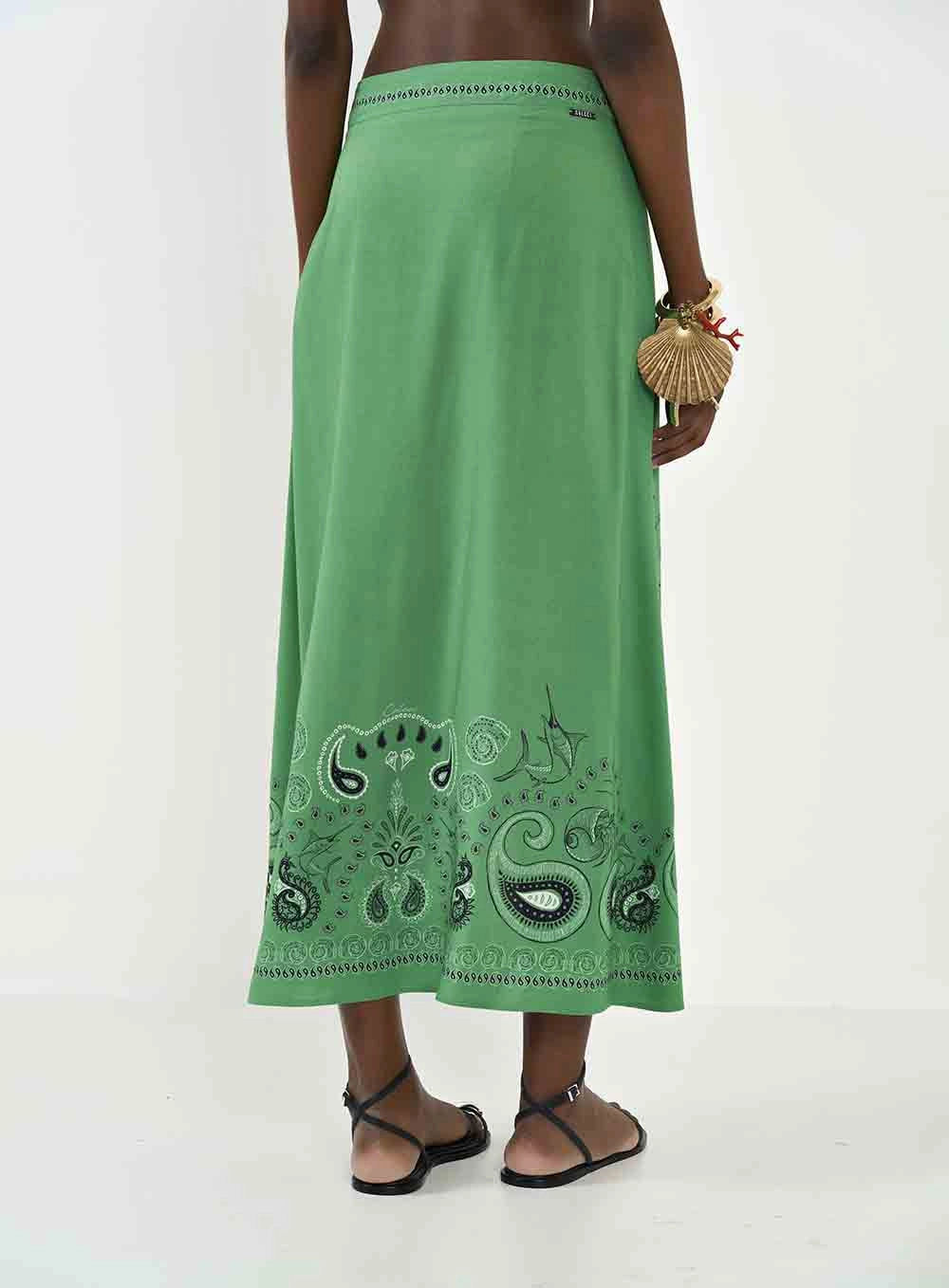 Saia Midi Estampada Com Transpasse Joana Verde