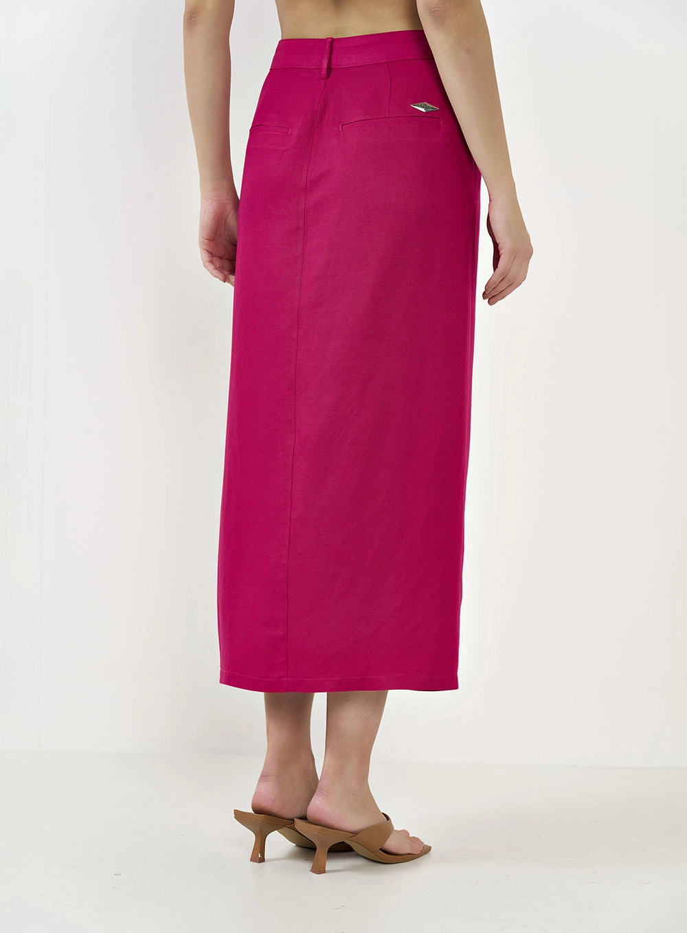Saia Midi Alfaiataria Com Fenda Frontal Rosa Timeless