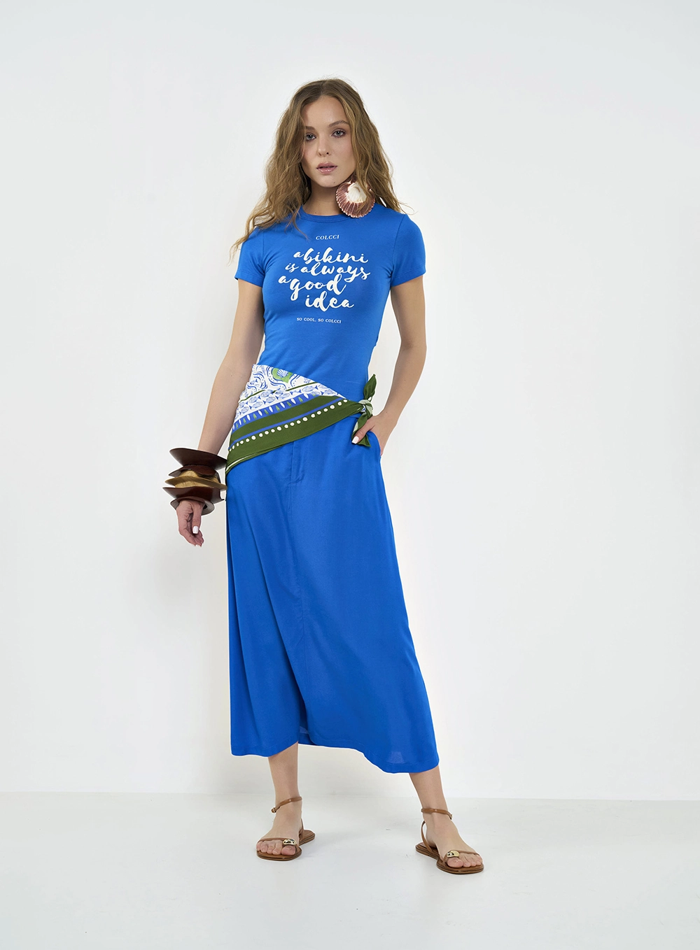Saia Midi Alfaiataria Comfort Azul
