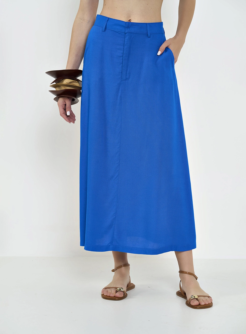 Saia Midi Alfaiataria Comfort Azul