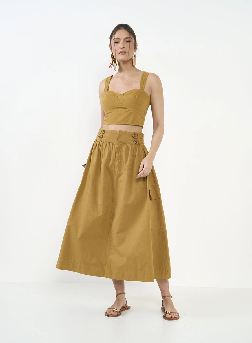 Saia Jade Midi Sarja Com Cós Largo