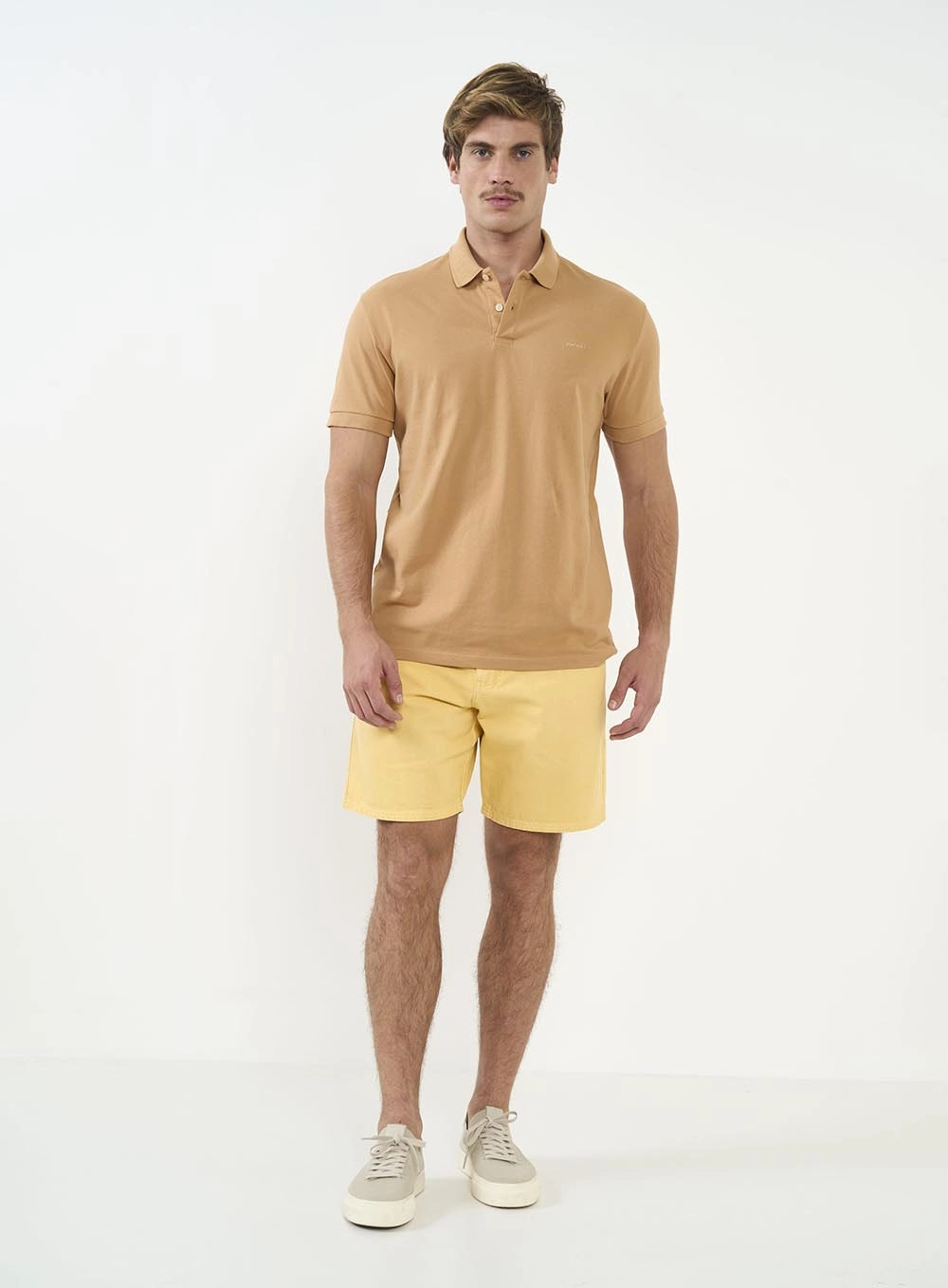 Polo Masculina Basic Manga Curta Bege Bear