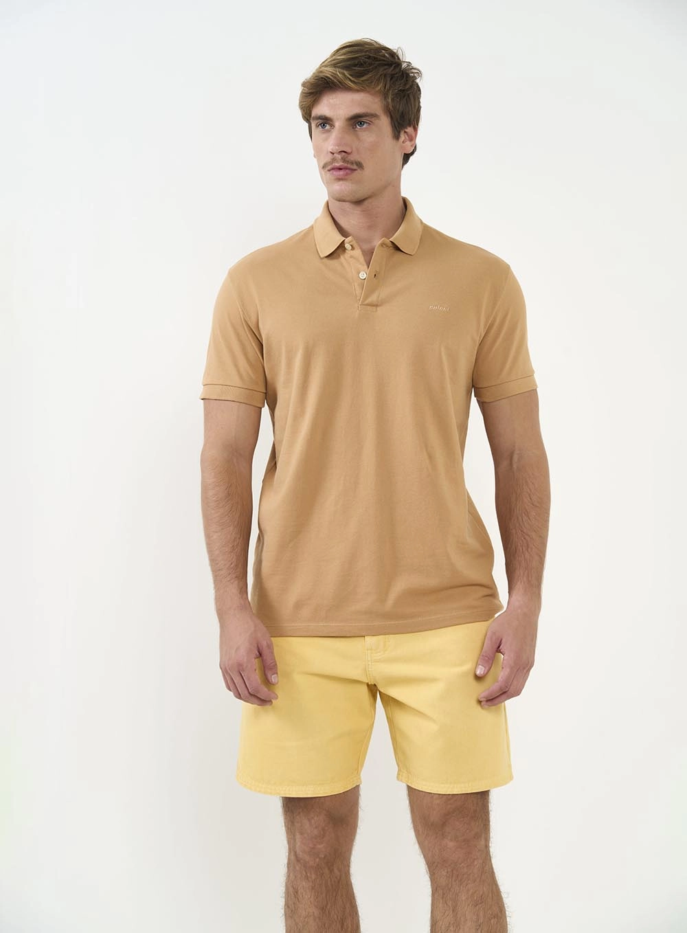 Polo Masculina Basic Manga Curta Bege Bear