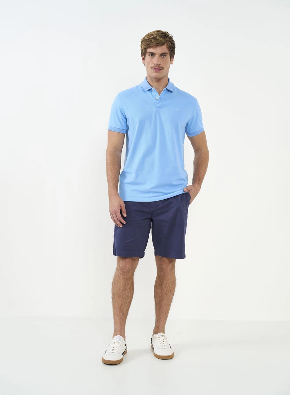 Polo Masculina Basic Manga Curta Azul