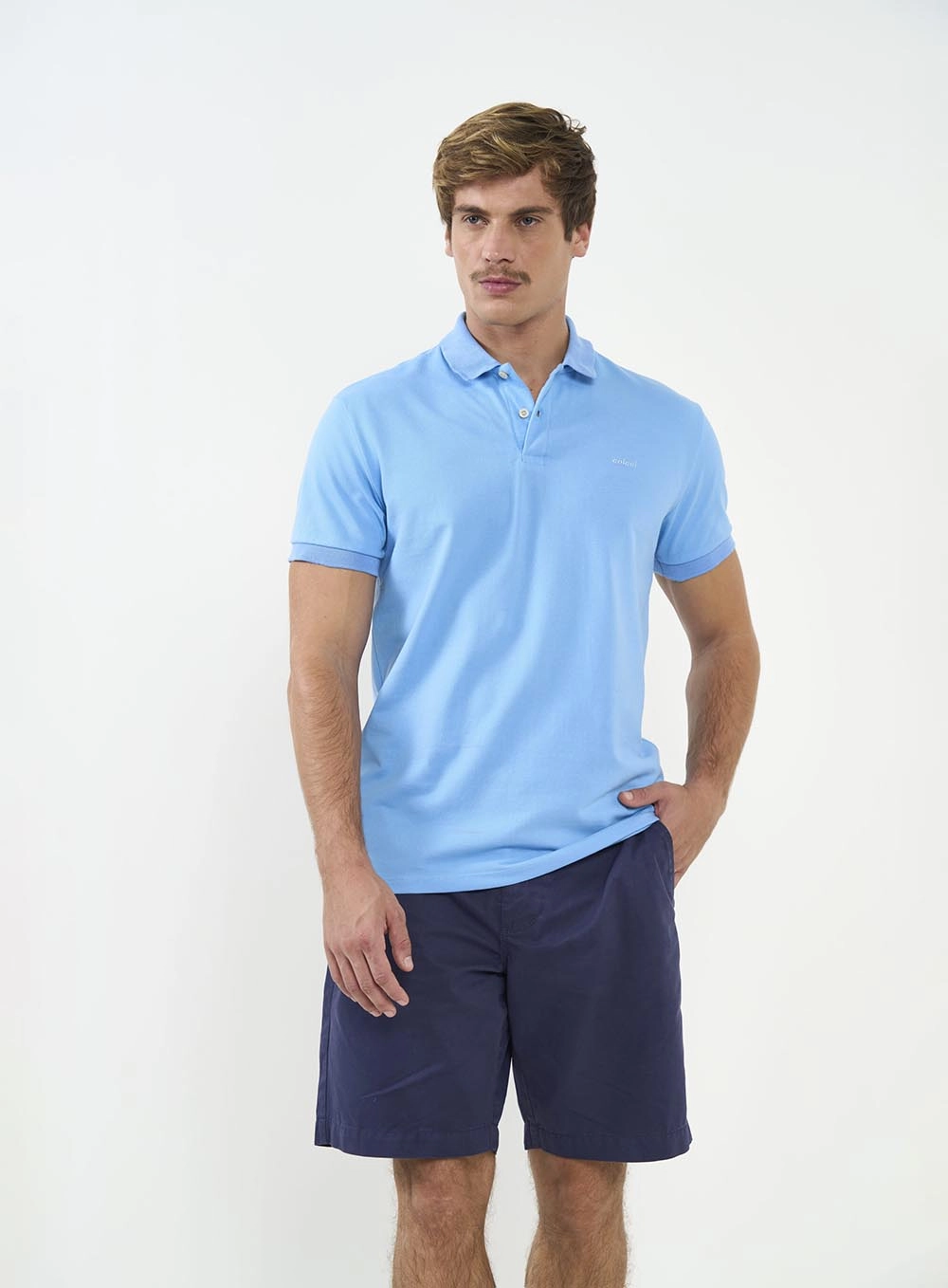 Polo Masculina Basic Manga Curta Azul