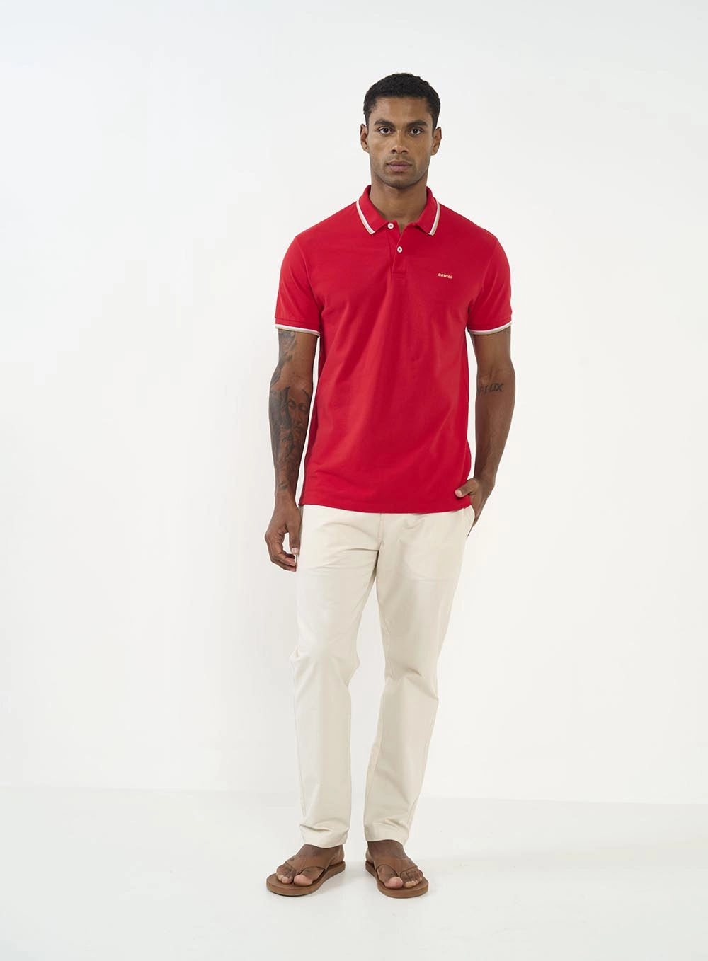 Polo Masculina 3 Listras Vermelho
