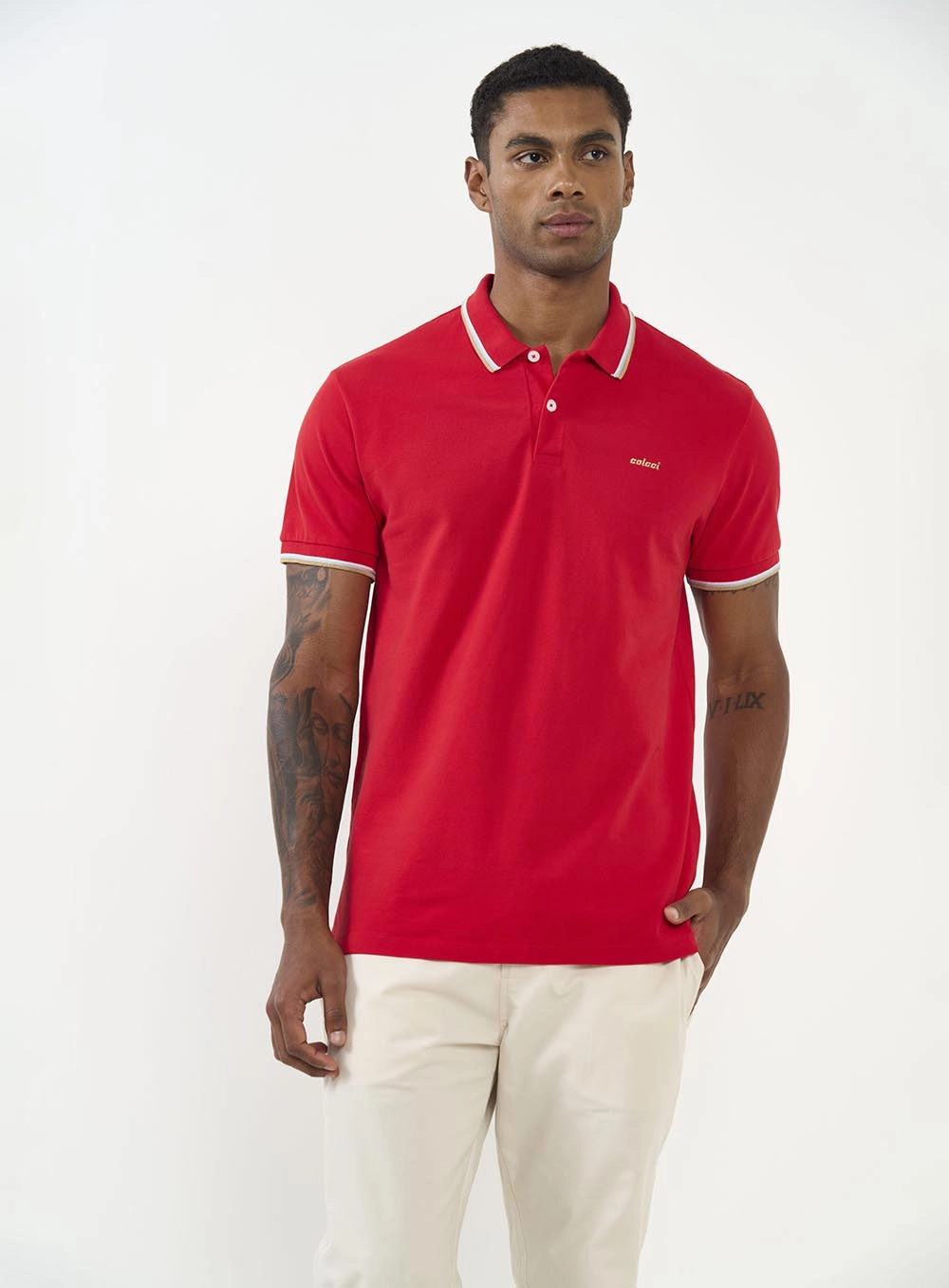 Polo Masculina 3 Listras Vermelho